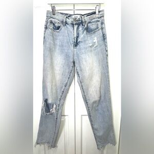 Pistola High Rise Straight Leg Distressed Raw Hem Jeans Light Wash Size 27 EUC